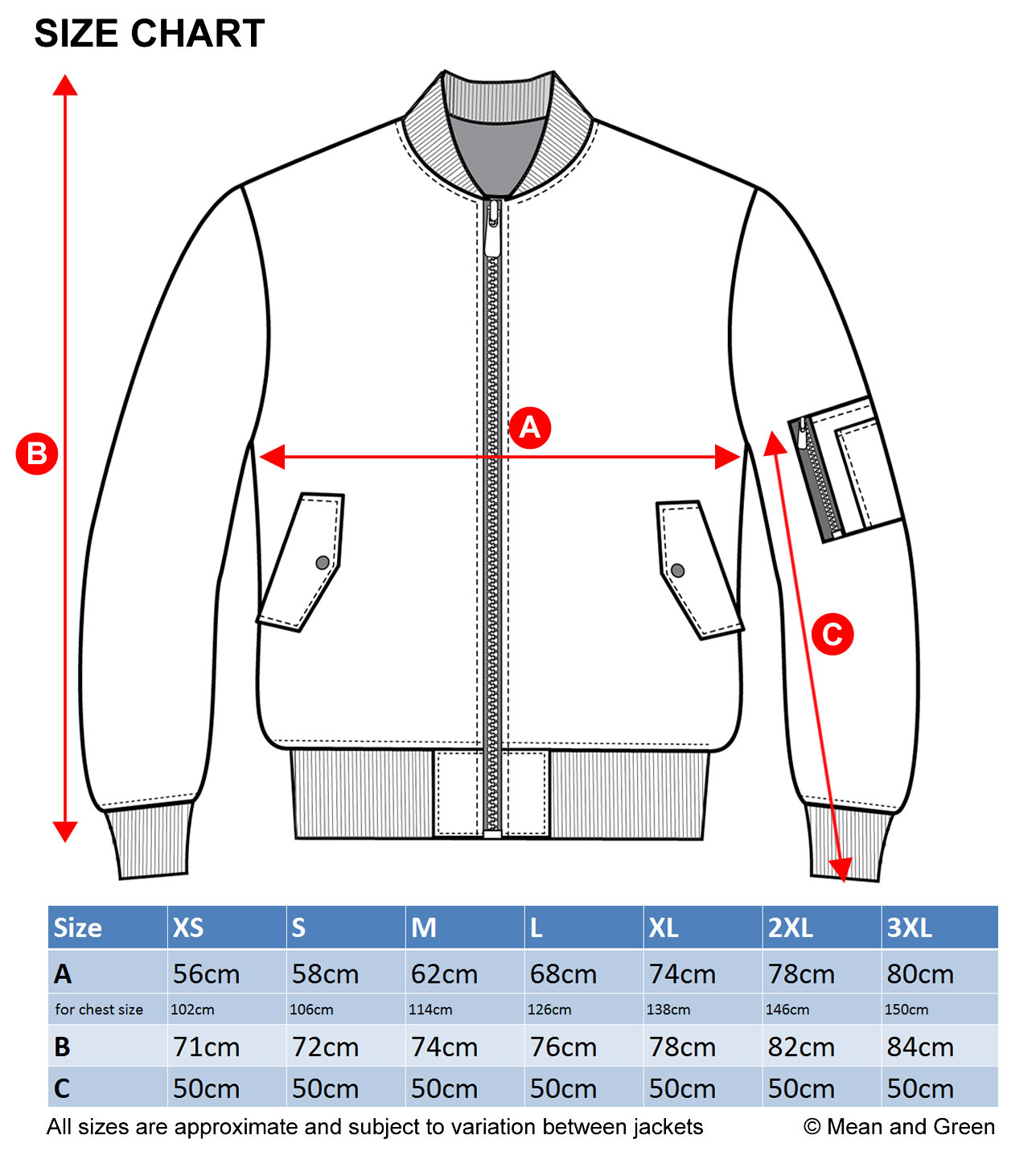 Alpha Ma1 Size Chart