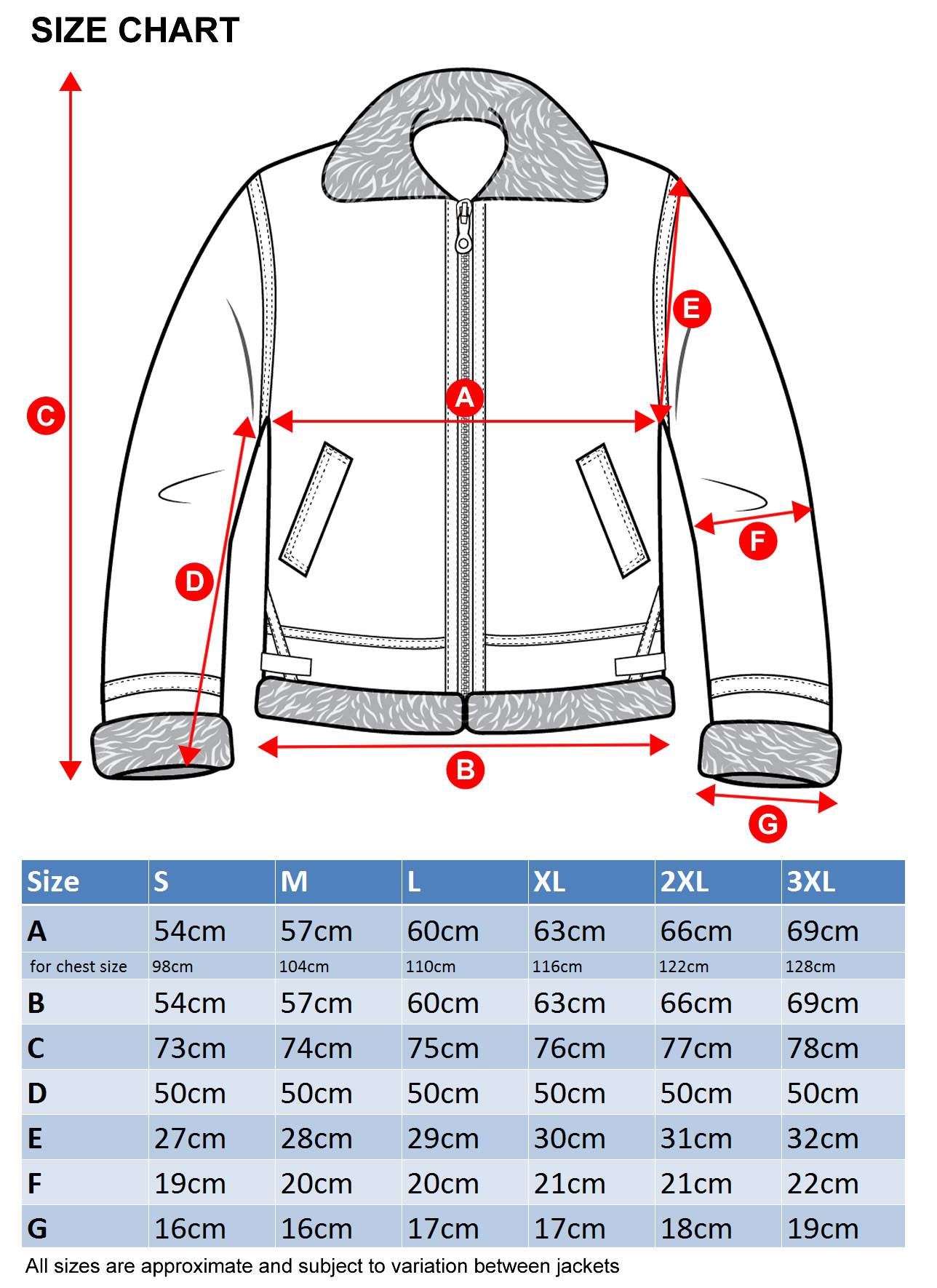 Xl Jacket Size Chart