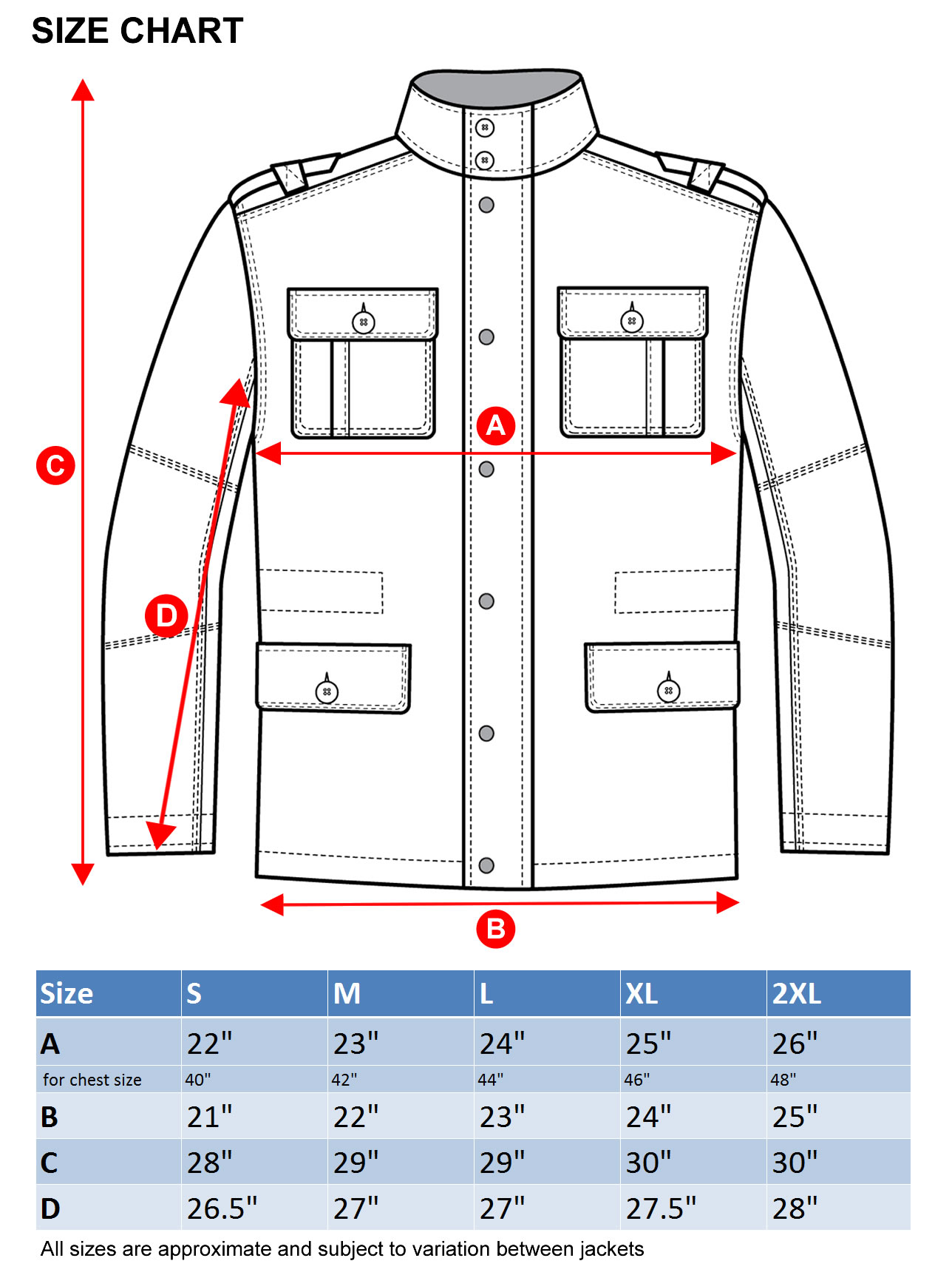 Brandit M65 Size Chart