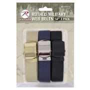 Pack of 3 Military Web Belts - Sand/Blue/Black