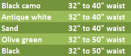 Trooper Shorts Sizes