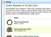 Wish List arriving in an inbox